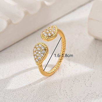 Elegant Brass Cuff Open Rings, Teardrop Shape Ring Women's Gift, Golden, Adjustable