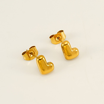 Chunk Letter 304 Stainless Steel Stud Earrings for Women, Real 18K Gold Plated, Letter L, 7.5~8.5x5~10.5mm