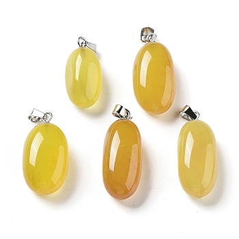 Natural Agate Dyed Pendants, Oval Charms with Stainless Steel Color Plated Stainless Steel Snap on Bails, Yellow, 21~32x9.5~16.5x10.5x7.5~12.5mm, Hole: 6x3mm