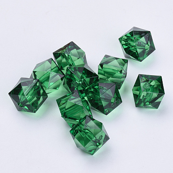 Transparent Acrylic Beads, Faceted, Cube, Dark Green, 6x6x4mm, Hole: 1.1mm, about 4200pcs/500g