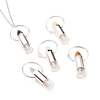 304 Stainless Steel Openable Perfume Bottle Pendant Necklaces, with Natural Gemstone, Lipstick Shape, Silver Color Plated, 27.55 inch(70cm), Bottle Capacity: 3ml(0.1 fl. oz)