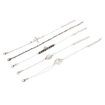 Alloy Bracelets Sets, with Gemstone and Rhinestone, Crystal, Platinum, 6-7/8 inch(17.5cm), 5pcs/set