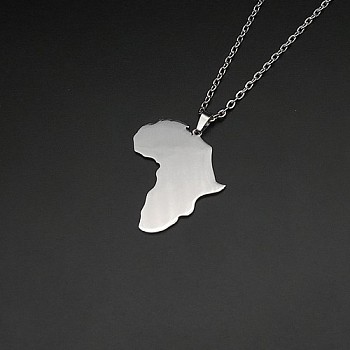 Stainless Steel Pendant Necklaces, Africa Map, Stainless Steel Color, 19.69 inch(50cm).