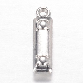 201 Stainless Steel Charms, Letter I, Stainless Steel Color, 15.2x4x3.2mm, Hole: 1.2mm