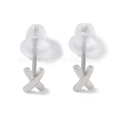 Anti-Tarnish Rhodium Plated Letter X 999 Sterling Silver Stud Earrings for Women(EJEW-S215-11P)-2