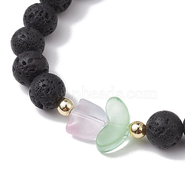 Natural Lava Rock Round Beaded Stretch Bracelets(BJEW-JB10207)-4