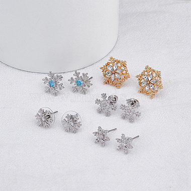 ANATTASOUL 5 Pairs 5 Style Exquisite Christmas Snowflake Cubic Zirconia Stud Earrings(EJEW-AN0002-39)-7