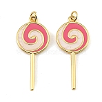 Brass Enamel Pendants, Lollipop Charms, Golden, 36.5x16x2mm, Hole: 2mm(KK-CBA9175-22G)