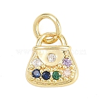 Brass Micro Pave Clear Cubic Zirconia Charms, Handbag Charms, Long-Lasting Plated, Rack Plating, Lead Free & Cadmium Free, Mixed Color, Real 18K Gold Plated, 9x8.5x2mm, Hole: 3.5mm(KK-F938-03G)