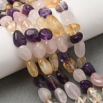Natural Amethyst & Heated Citrine & Rose Quartz Beads Strands, Nuggets, Tumbled Stone, 10~16x9~10x6~8mm, Hole: 0.8mm, about 39~40.5pcs/strand, 15.35~15.94''(39~40.5cm)(GG-CBA76A0-01)