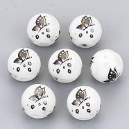 Electroplate Glass Beads, Round with Butterfly Pattern, Gunmetal Plated, 10mm, Hole: 1.2mm(EGLA-S178-12C)