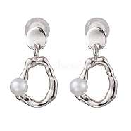 Natural Pearl Ear Studs, with Sterling Silver Findings, Oval, with Sterling Silver, Platinum, 17x10mm(EJEW-P286-22P)