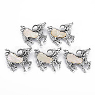 Sheep Alloy Brooch, Natural White Shell Lapel Pin with Loop for Backpack Clothes Pendant Jewelry, Cadmium Free & Lead Free, Antique Silver, PapayaWhip, 50x55x13mm, Hole: 7x4.5mm, Pin: 0.7mm(PALLOY-N166-003-A02-RS)
