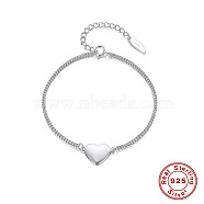 Rhodium Plated 925 Sterling Silver Link Bracelets, Heart, Platinum, 6-1/4 inch(16cm)(EW9515-1)