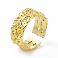 Ion Plating(IP) 304 Stainless Steel Cuff Ring for Women, Braided Wide Band Open Rings, Real 14K Gold Plated, 8mm, Inner Diameter: US Size 6 3/4(17.1mm)(RJEW-C060-01G)