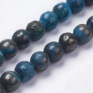 Natural Pyrite Beads Strands, Dyed, Round, Dodger Blue, 6mm, Hole: 1mm, about 32pcs/strand, 8 inch(G-K181-6mm-H01)