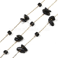 Ion Plating(IP) 316 Surgical Stainless Steel Chains, with Natural Black Onyx, with Spool, Soldered, 2.5x0.9x0.2mm(AJEW-Q153-01H)