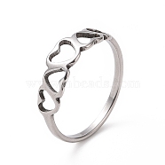 201 Stainless Steel Hollow Heart Finger Ring for Women, Stainless Steel Color, US Size 6 1/2(16.9mm)(RJEW-J051-09P)