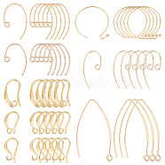 Elite 64Pcs 8 Style Brass Earring Hooks, Ear Wire, Real 18K Gold Plated, 17~43x7.5~16.5x1~3mm, Hole: 1.8~2.2mm, 8Pcs/style(KK-PH0005-93)