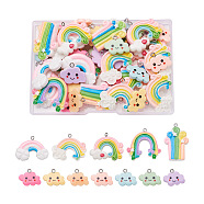 Kissitty 48Pcs 12 Style Resin Pendants, with Platinum Iron Loop, Cloud with Rainbow, Mixed Color, 18~39x22.5~37x4~6.5mm, Hole: 2mm(RESI-KS0001-10)