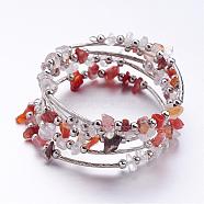 Five Loops Wrap Carnelian(Dyed) Beads Bracelets, with Crystal Chips Beads and Iron Spacer Beads, Red, 2 inch(52mm)(BJEW-JB02589-02)