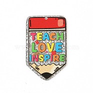 School Supplies Printed Acrylic Pendants, with Glitter Powder, Pen, 41.5x26.5x2mm, Hole: 1.6mm(OACR-G043-03C)