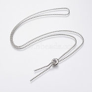 304 Stainless Steel Box Chain Necklace Making, with Slider Stopper Beads, Stainless Steel Color, 25.6 inch(65cm), 2mm(MAK-K011-01P)