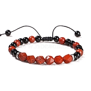 Natural Black Onyx Braided Bead Bracelets, with Natural Red Jasper Beads, 8~9mm(PW-WGD5537-06)