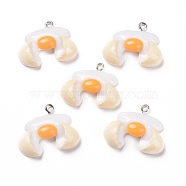 Opaque Resin Pendants, with Platinum Tone Iron Loops, Broken Egg Shape, White, 21x27x7.5mm, Hole: 2mm(RESI-G028-26P-02)