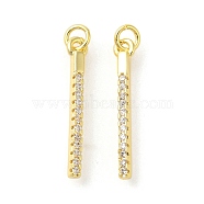 Rack Plating Brass Micro Pave Cubic Zirconia Pendants, Long-Lasting Plated, Lead Free & Cadmium Free, Stick, Real 18K Gold Plated, 21x3x3mm, Hole: 3mm(KK-S396-40G)