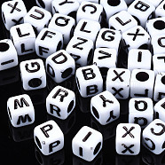 Opaque Acrylic Beads, Cube with Alphabet, Random Mixed Letters, 6x6x6mm, Hole: 3mm, about 2995pcs/500g(SACR-S273-35A-01)