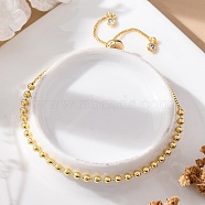 Long-Lasting Plated Brass Round Bead Slider Beacelets for Women Men, Cadmium Free & Lead Free, Real 18K Gold Plated, 10-5/8 inch(27cm), Bead: 3mm(BJEW-E089-01G-01)