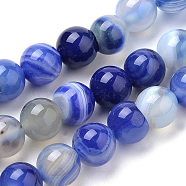Natural Striped Agate/Banded Agate Beads Strands, Dyed, Round, Royal Blue, 8mm, Hole: 1mm, about 47pcs/strand, 14.96 inch(38cm)(G-S259-04B-8mm)