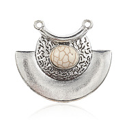 Alloy Pendants, with Synthetic Magnesite, Fan, Antique Silver, 38.5x44x6.5mm, Hole: 2mm(PALLOY-P124-02AS)