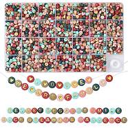 DIY Letter Stretch Bracelet Making Kit, Including Flat Round Acrylic Beads, Elastic Thread, Colorful, Beads: 7x4mm, Hole: 1.5mm, 1485~1620pcs/box(DIY-YW0007-60D)