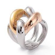 304 Stainless Steel Finger Rings, Knot, Multi-color, Size 6~9, Inner Diameter: 16.5~18.9mm(RJEW-R133-009G)