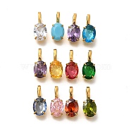 Ion Plating(IP) 304 Stainless Steel Rhinestone Pendants, Oval Charms, Real 14K Gold Plated, Mixed Color, 14x6x4.5mm, Hole: 4.5x2.5mm(STAS-A104-11G)