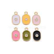 Brass Micro Pave Clear Cubic Zirconia Charms, with Enamel, Nickel Free, Oval, Mixed color, Real 18K Gold Plated, 12.5x7x1.5mm, Hole: 1.6mm(KK-S356-586G-NF)