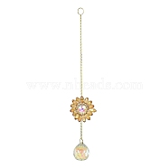 Glass Flower Hanging Suncatchers, Round Tassel for Window Garden Decorations, Goldenrod, 275~280mm(HJEW-P018-F01)