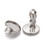 304 Stainless Steel Clip-on Earring Setting, Flat Round, Stainless Steel Color, Tray: 10mm, 16.5x12x8mm(STAS-P249-23D-P)