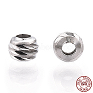 Rhodium Plated 925 Sterling Silver Beads, Grooved Round, Nickel Free, Real Platinum Plated, 3x2.5mm, Hole: 1mm(STER-T004-78P-3mm)