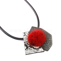 Hair Ball Pendant Necklaces, with Imitation Leather, A Brooch Amphibious, Colorful, 20.86 inch(NJEW-N0060-033D)