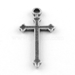 Tibetan Style Alloy Pendants, Cross, Cadmium Free & Lead Free, Antique Silver, 28x13x1.5mm, Hole: 2mm, about 1492pcs/1000g(TIBE-Q050-184AS-LF)