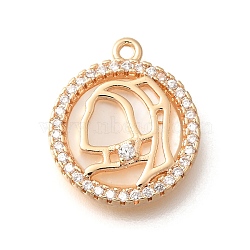 Brass Shell Pendants, Cadmium Free & Nickel Free & Lead Free, with Micro Pave Cubic Zirconia, Flat Round & Girl Charms, Real 18K Gold Plated, 16x14x3mm, Hole: 1.2mm(KK-B127-09G)