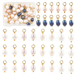 36Pcs 6 Style Natural Cultured Freshwater Pearl Pendants, with Brass Findings and 304 Stainless Steel Jump Rings, Mixed Color, 15~20mm(PALLOY-SW00044)