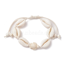 Natural Shell & Synthetic Turquoise Tortoise Braided Bead Bracelets, White, Inner Diameter: 1-3/8~3-3/8 inch(3.5~8.5cm)(BJEW-JB10082)