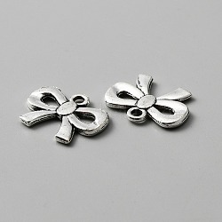 Tibetan Style Alloy Pendants, Bowknot Charms, Antique Silver, 15x19.5x2mm, Hole: 2mm(FIND-CJC0007-69)