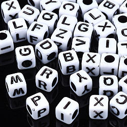 Opaque Acrylic Beads, Cube with Alphabet, Letter A~Z, 6x6x6mm, Hole: 3mm, about 2995pcs/500g(SACR-S273-35A-01)