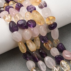 Natural Amethyst & Heated Citrine & Rose Quartz Beads Strands, Nuggets, Tumbled Stone, 10~16x9~10x6~8mm, Hole: 0.8mm, about 39~40.5pcs/strand, 15.35~15.94''(39~40.5cm)(GG-CBA76A0-01)