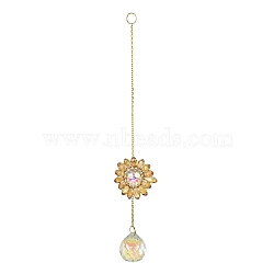 Glass Flower Hanging Suncatchers, Round Tassel for Window Garden Decorations, Goldenrod, 275~280mm(HJEW-P018-F01)